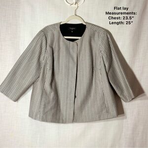 Talbots Womens 16W Black White Checkered Geometric Blazer Jacket Hidden Button